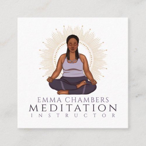 Black Woman Lotus Pose Meditation Instructor  Square Business Card