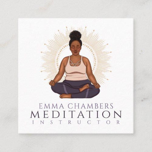 Black Woman Lotus Pose Meditation Instructor  Square Business Card