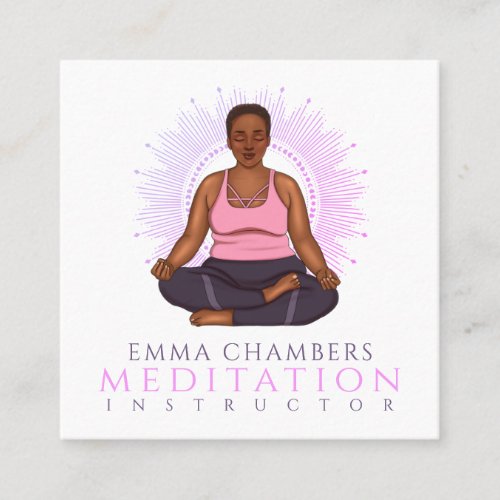 Black Woman Lotus Pose Meditation Instructor Square Business Card