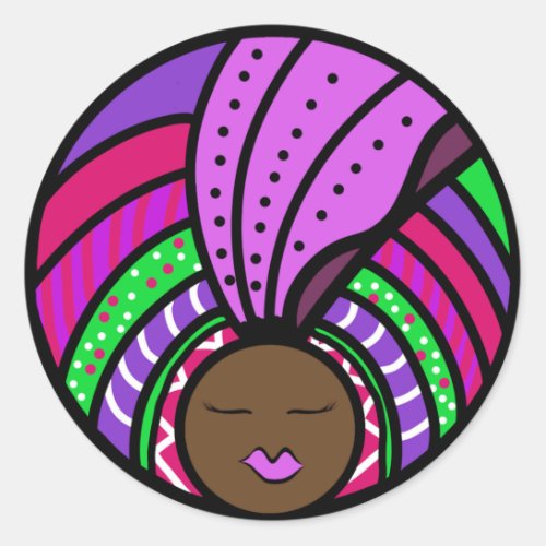 Black Woman Mandala Purple Classic Round Sticker