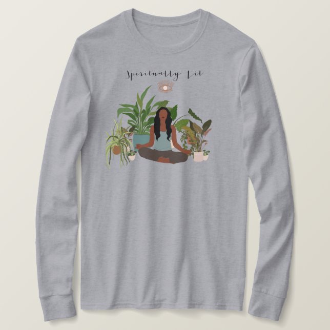 Black Woman Meditating Houseplant  T-Shirt (Design Front)