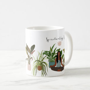 Black Woman Meditating Houseplants Coffee Mug