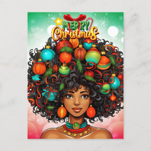 Black Woman Melanin Christmas Tree Xmas Ornaments Holiday Postcard