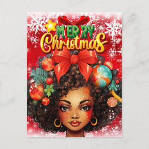 Black Woman Melanin Christmas Tree Xmas Ornaments Postcard