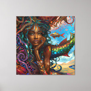 Black Woman Melanin Queen Brown Skin Sista Mermaid Canvas Print