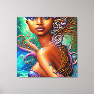 Black Woman Melanin Queen Brown Skin Sista Mermaid Canvas Print