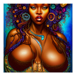 Black Woman Melanin Queen Brown Skin Sista Mermaid Poster