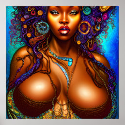 Black Woman Melanin Queen Brown Skin Sista Mermaid Poster