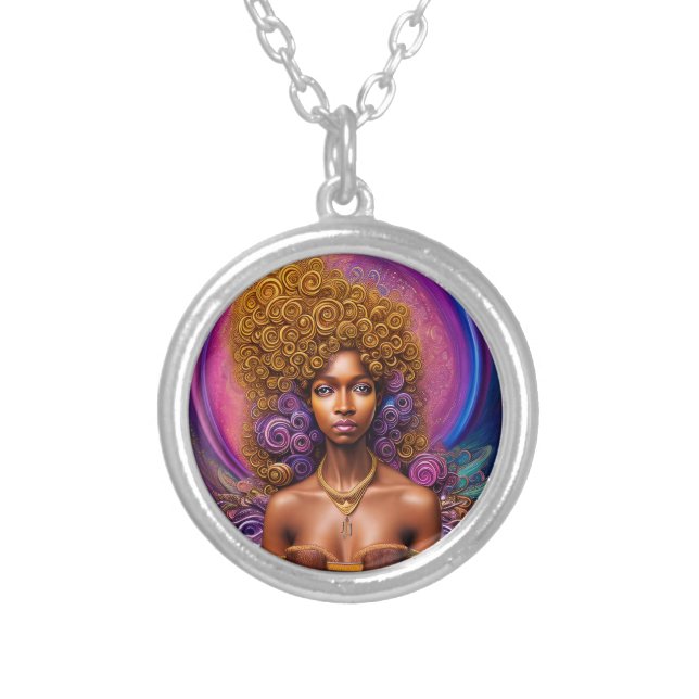 Black Woman Melanin Queen Brown Skin Sista Women Silver Plated Necklace (Front)