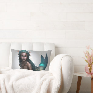 BLACK WOMAN MERMAID WITH DREADS PILLOW