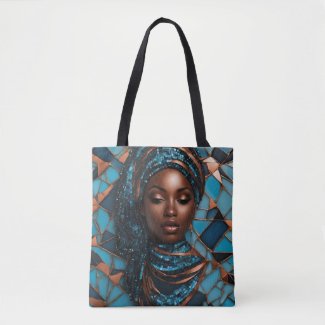 Black Woman Mosiac Blue Copper Tote