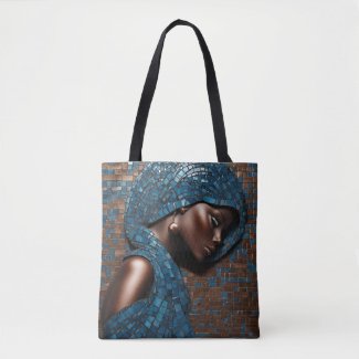 Black Woman Mosiac Blue Copper Tote