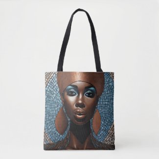 Black Woman Mosiac Blue Copper Tote