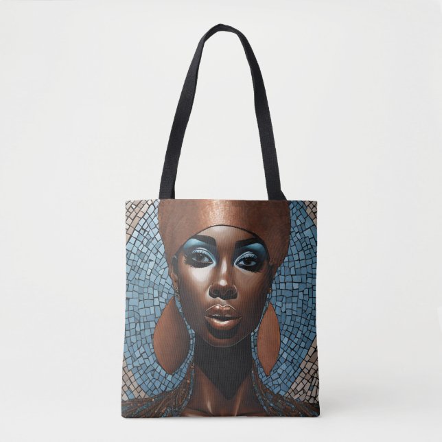 Black Woman Mosiac Blue Copper Tote (Front)