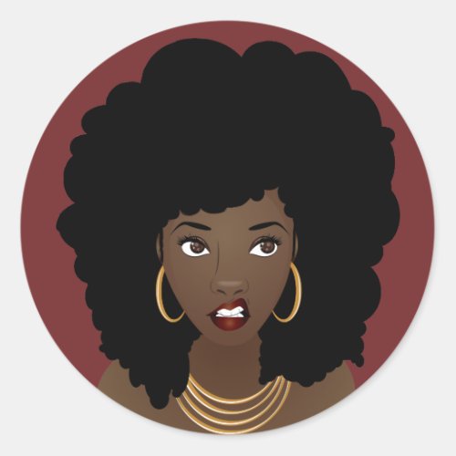 Black Woman Natural Hair Annoyed Expression Classic Round Sticker