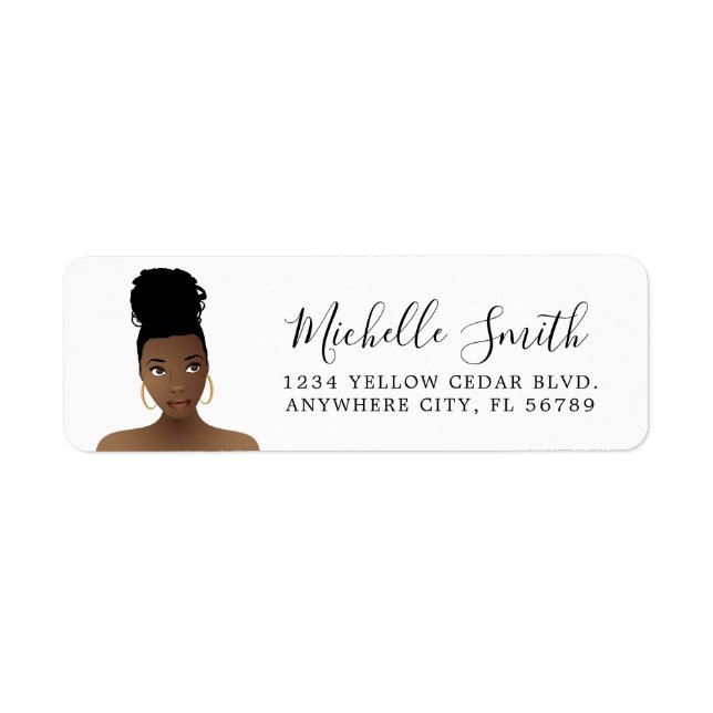 Black Woman, Natural Hair Beauty, Top Knot Label (Front)