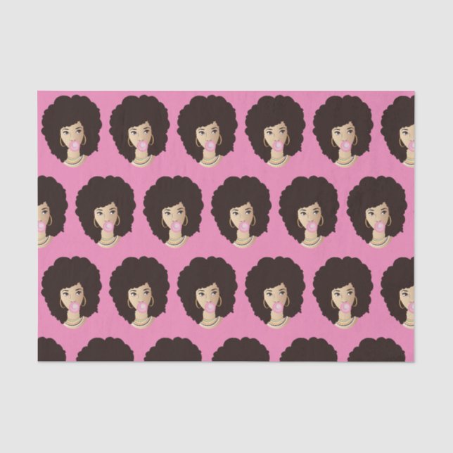 Black Woman, Natural Hair, Pink Bubblegum, Pink Tissue Paper (Front)