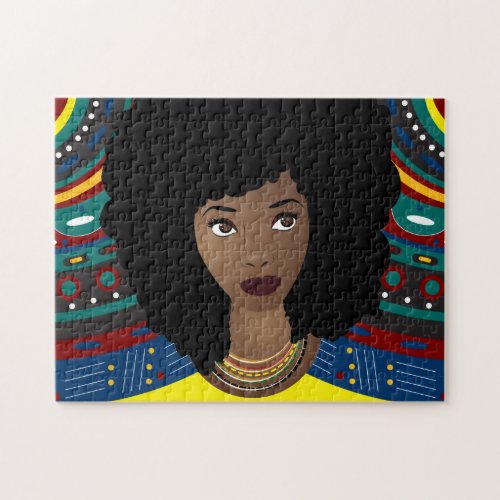 Black Woman Natural Hair Tribal Background Jigsaw Puzzle