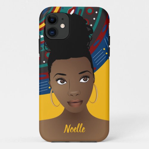 Black Woman Natural Hair Tribal Pattern Gold iPhone 11 Case
