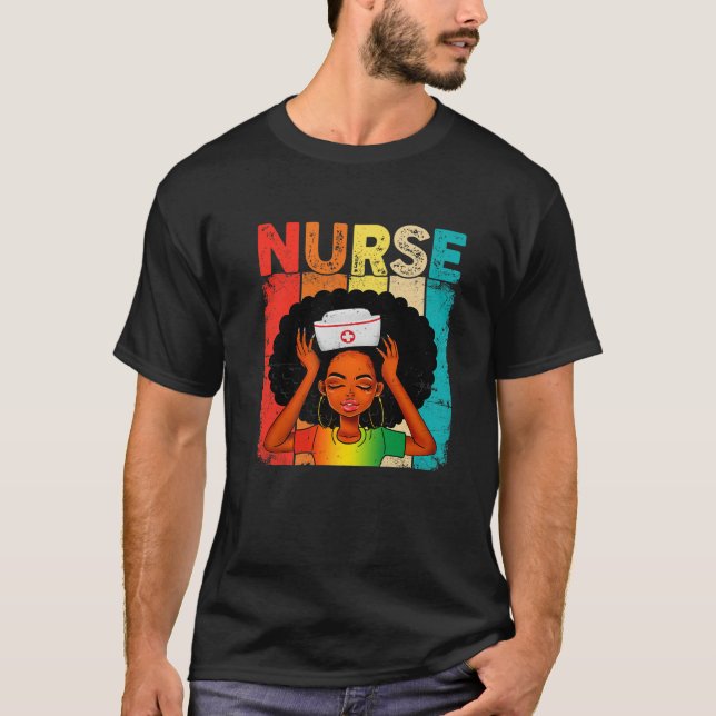 Black Woman Nurse Afro Black History Month Junenth T-Shirt (Front)