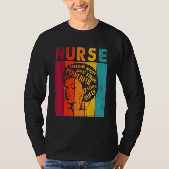 Black Woman Nurse Afro Retro Black History Month T-Shirt (Front)