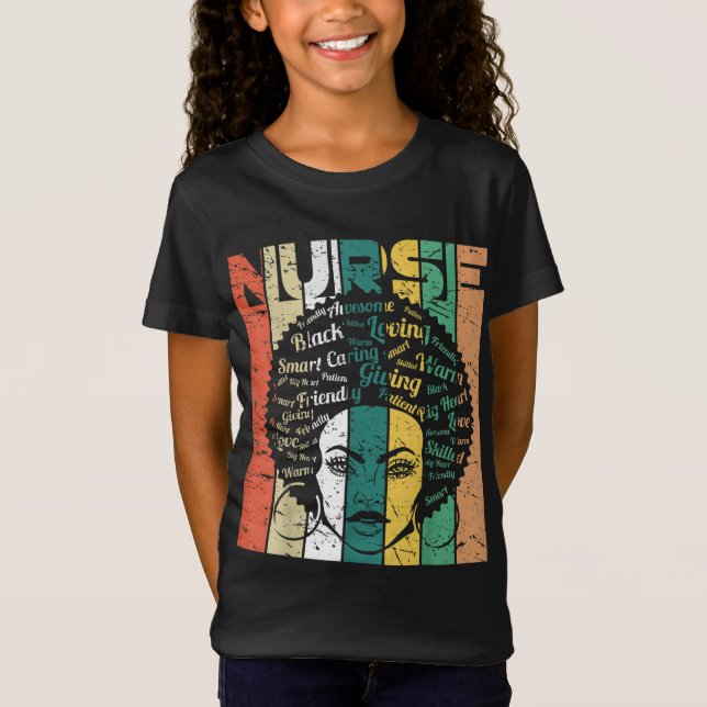 Black Woman Nurse Afro Retro Cool Black History Mo T-Shirt (Front)