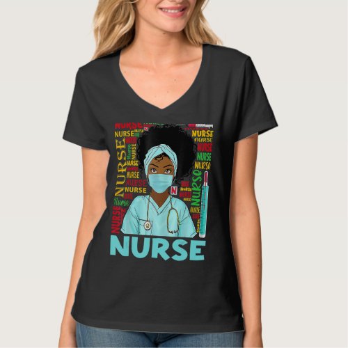 Black Woman Nurse Afro Retro Matching Black Histor T_Shirt