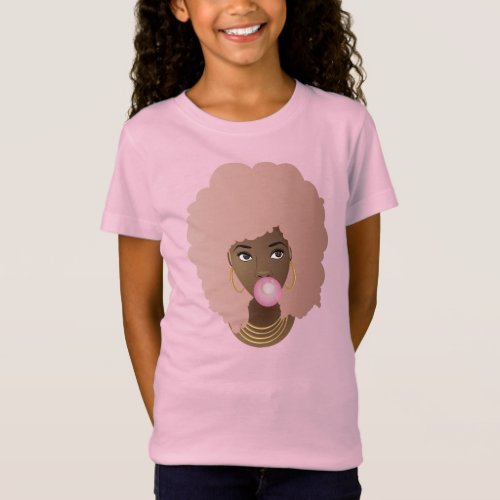 Black Woman Pink Afro Popping Pink Bubble Gum T_Shirt