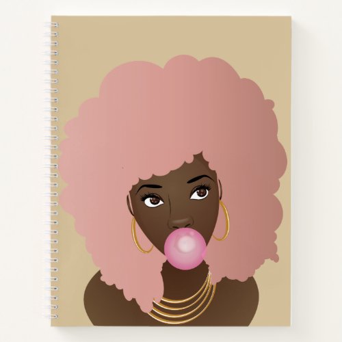 Black Woman Pink Afro Popping Pink Bubblegum Notebook