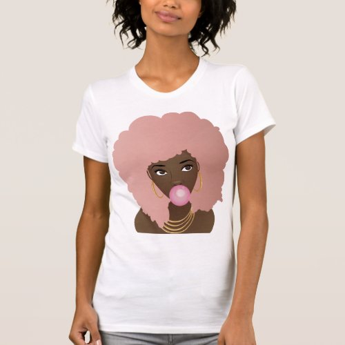 Black Woman Pink Afro Popping Pink Bubblegum T_Shirt