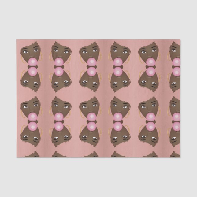 Black Woman, Pink Afro, Popping Pink Bubblegum Tissue Paper (Front)