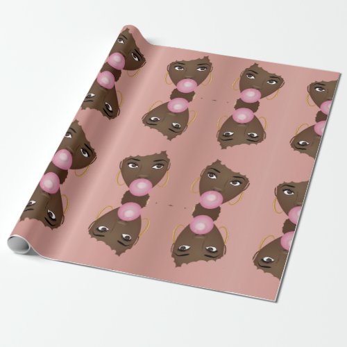 Black Woman Pink Afro Popping Pink Bubblegum Wrapping Paper