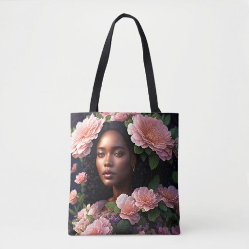 Black Woman Pink Floral Digital Art  Tote Bag