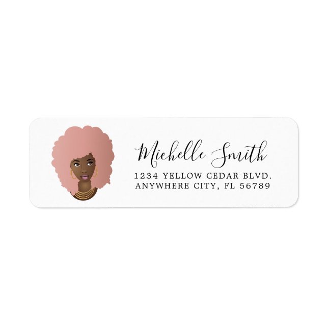 Black Woman, Pink Natural Hair Afro Label (Front)