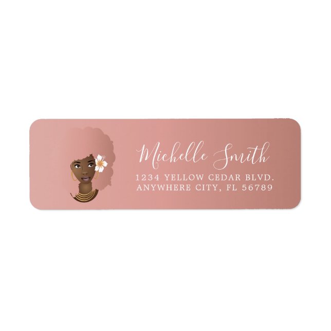 Black Woman, Pink Natural Hair Afro With Flower Label (Front)