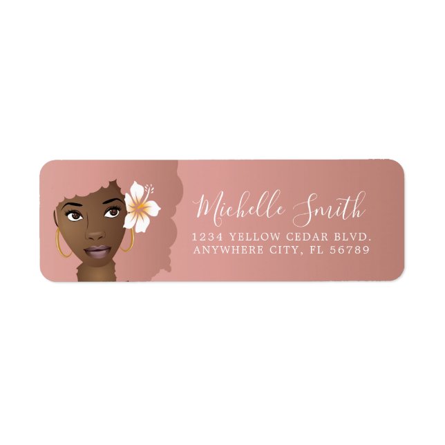 Black Woman, Pink Natural Hair Afro With Flower Label (Front)