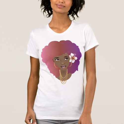 Black Woman Pink  Purple Afro Natural Hair T_Shirt