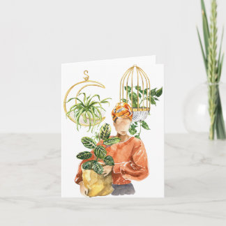 Black Woman Plant Lover Blank Card