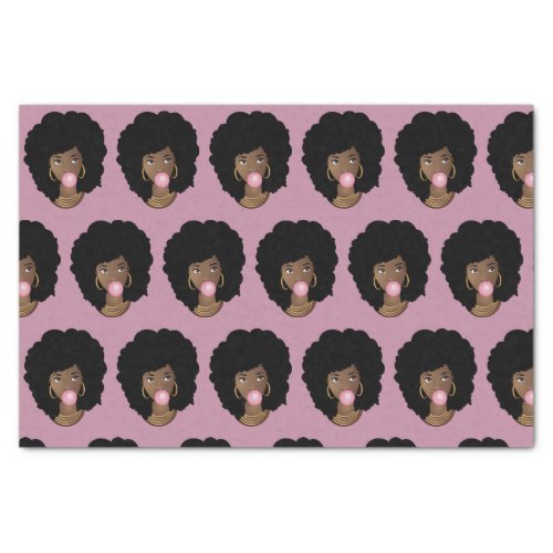 Black Woman Popping Pink Bubble Gum Light Purple Tissue Paper