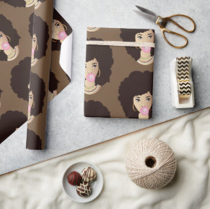 Black Woman, Popping Pink Bubblegum, Brown Wrapping Paper