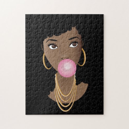 Black Woman Popping Pink Bubblegum Jigsaw Puzzle