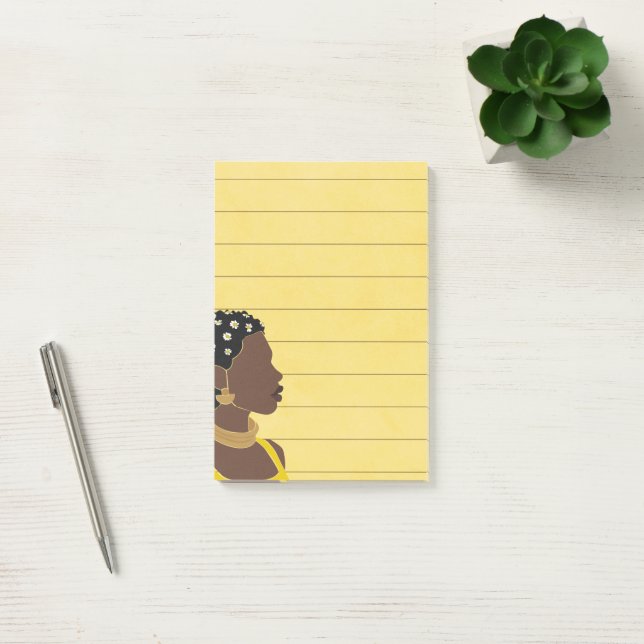 Black Woman Portrait Lined Sticky Post-it Notes (Office)