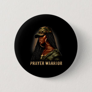 Black Woman Prayer Warrior Camo Christian Faith Em Button