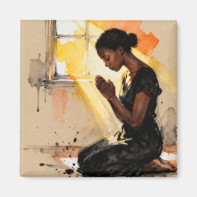 Black Woman Praying | Impasto Abstract Art Magnet (Front)