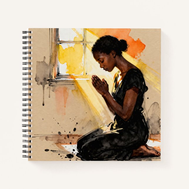 Black Woman Praying | Impasto Abstract Art Notebook (Front)