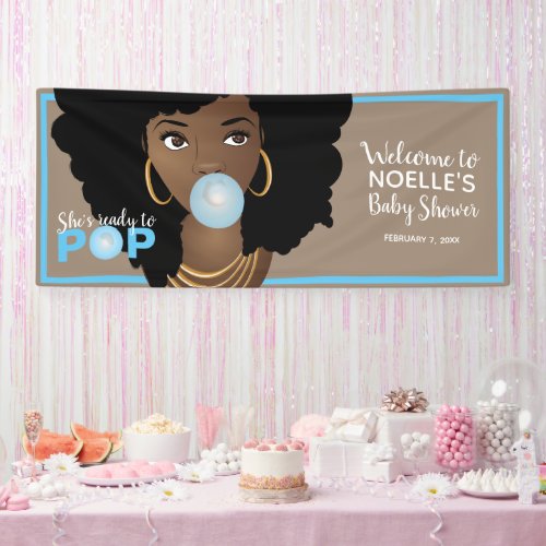 Black Woman Ready to Pop Bubblegum Blue Banner