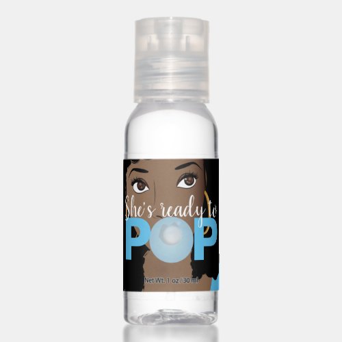 Black Woman Ready to Pop Bubblegum Blue Hand Sanitizer