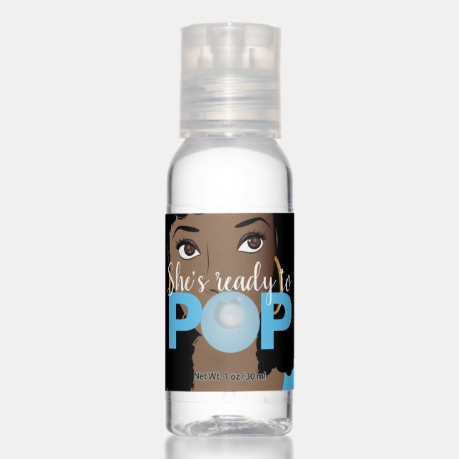 Black Woman, Ready to Pop, Bubblegum, Blue Hand Sanitizer (Front)