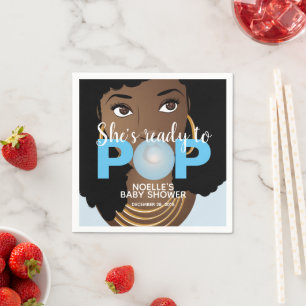 Black Woman, Ready to Pop, Bubblegum, Blue Napkins