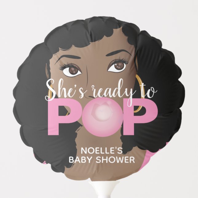 Black Woman Ready to Pop, Bubblegum, Gender Reveal Balloon (Front)